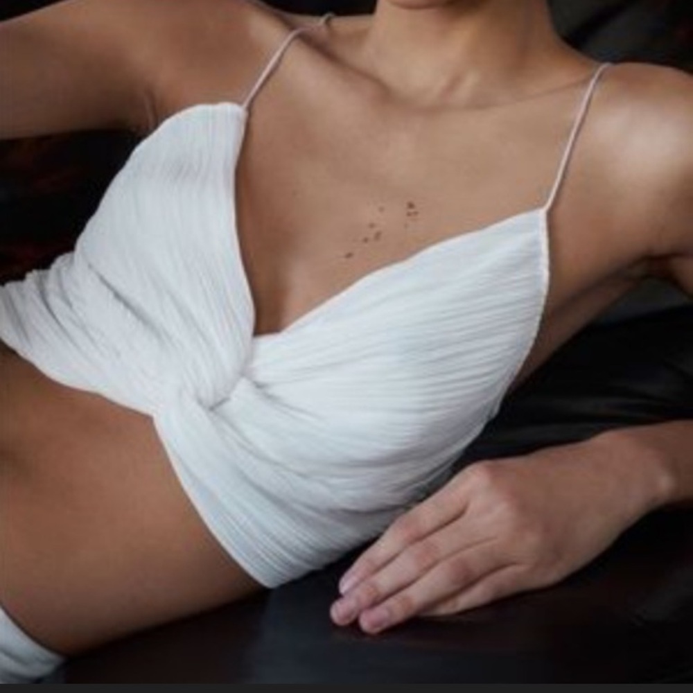 Zara Off-White Pleated Twist Front Crop Top